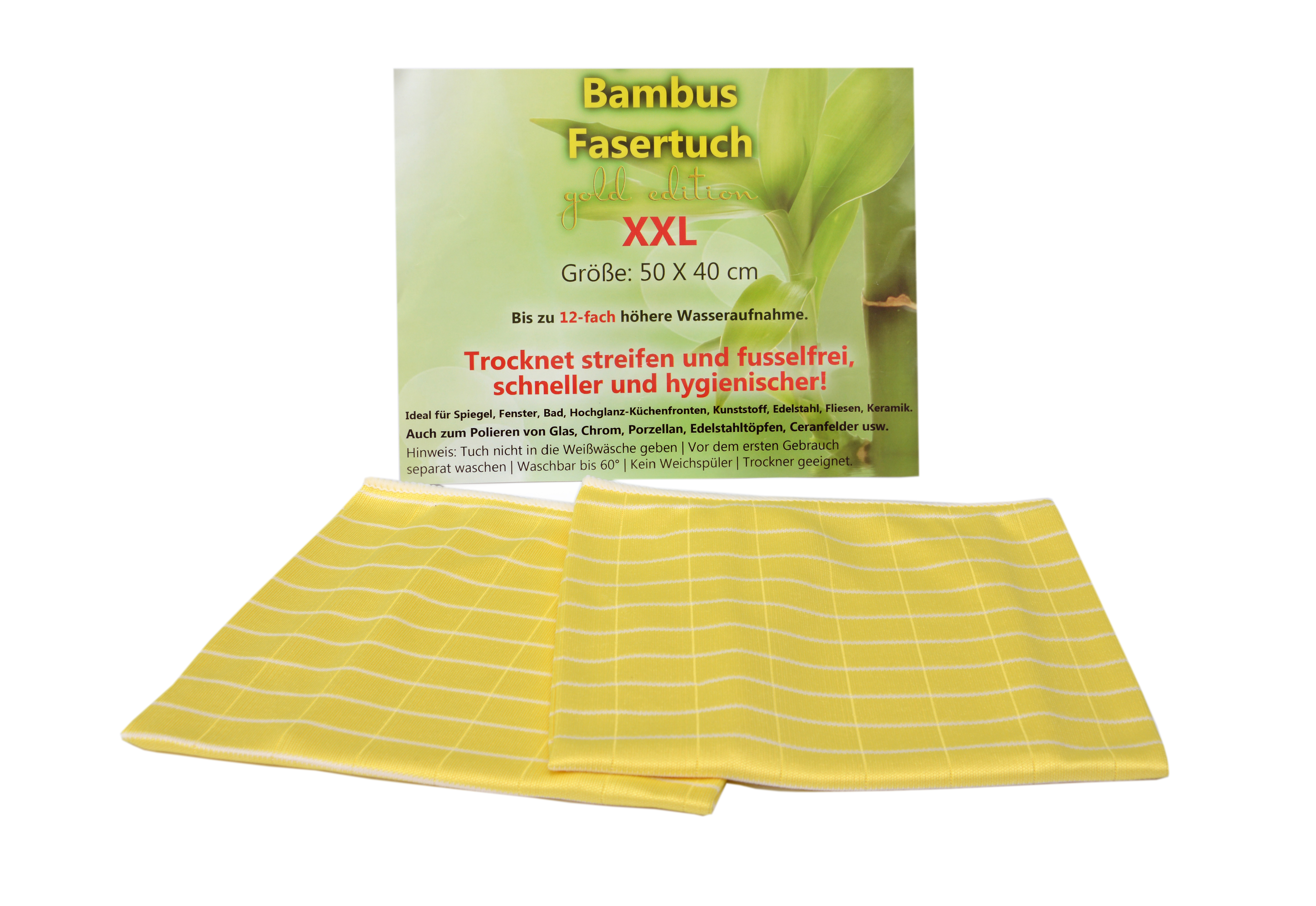 Bambus Fasertuch XXL, 2 Stück   (50 x 40 cm),  gelb
